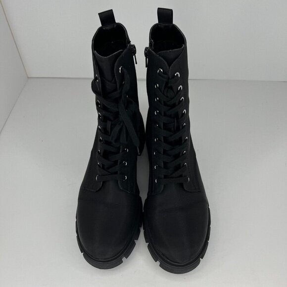 Womens HYPE05S1 Black Fabric Lace Up Side Zip Chunky Size 10M Ankle Combat Boots - Picture 4 of 9